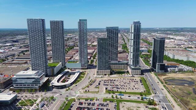 Aerial View of Vaughan Metropolitan Centre Skyline and Transit Hub in Ontario