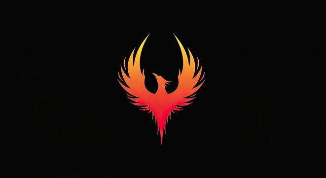 Minimalist red phoenix bird rising logo design.