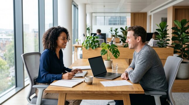 Smiling Colleagues Working Together in Modern Office