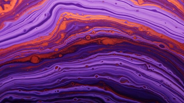 Abstract purple and orange fluid acrylic painting background elegant marble texture with gold glitter swirls, liquid wave pattern, luxury geode art