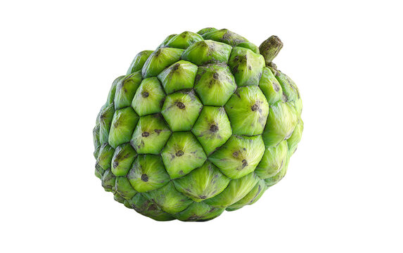 Whole sugar apple sweetsop with segmented green skin displayed in clean studio composition on white background Isolated on transparent background PNG