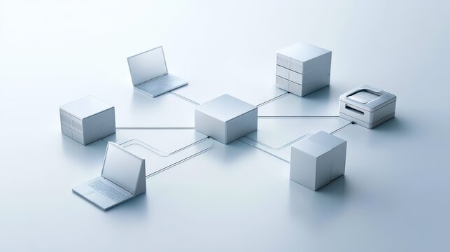 Connected Devices Networked to Central Server in Technology Concept