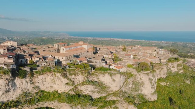 Gerace aerial of the great city in Calabria at sunset time