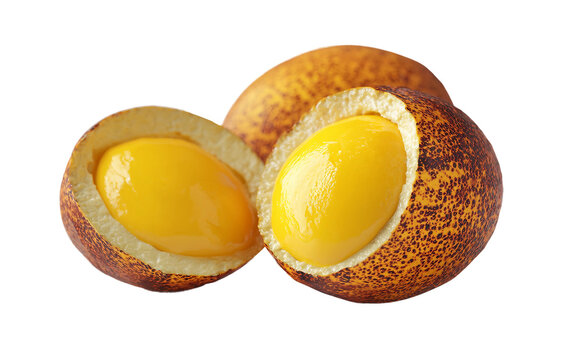 Tropical canistel fruit segment display with smooth custard consistency and vivid yellow organic appearance Isolated on transparent background PNG