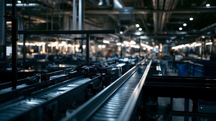 Obraz premium An interior view of a heavy duty industrial production line featuring complex metal hinery and structural framework