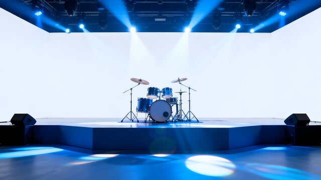 Drum set on illuminated stage