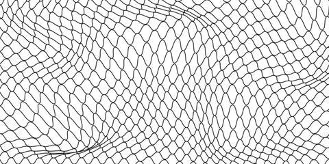 Fishing or soccer net. Repeated hexagon pattern. Black wired mesh texture isolated on white background. Metallic or fabric fence, cage or lattice structure. Vector graphic Illustration. © BAHAYA