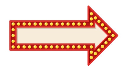Brightly lit vintage-style marquee arrow with glowing bulbs directing attention and highlighting important messages or promotions © RandikaCreations