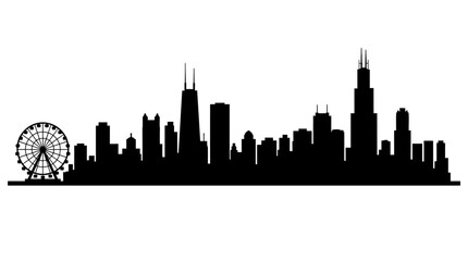 Obraz premium Silhouette of Chicago skyline with Ferris wheel and skyscrapers at a distance