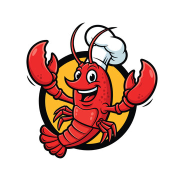 Cartoon Lobster Chef Mascot Character Holding Claws Up.