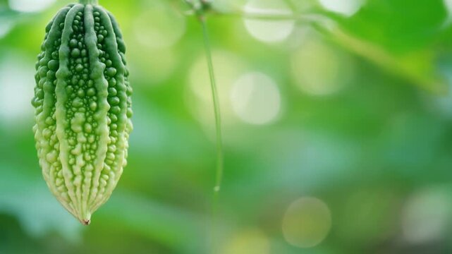 Fresh Bitter Melon Hanging on Vine in Garden Generative AI