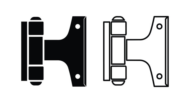 Metal hinge with mounting holes black silhouette on white background