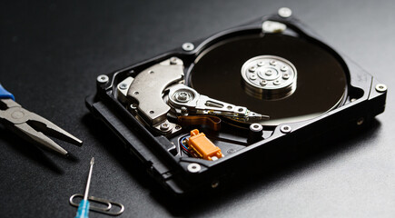 Obraz premium Computer Hard Drive HDD Internal Components Close-Up