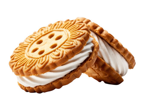 Two delicious round cream sandwich cookies isolated on with sandwich isolated on transparent background