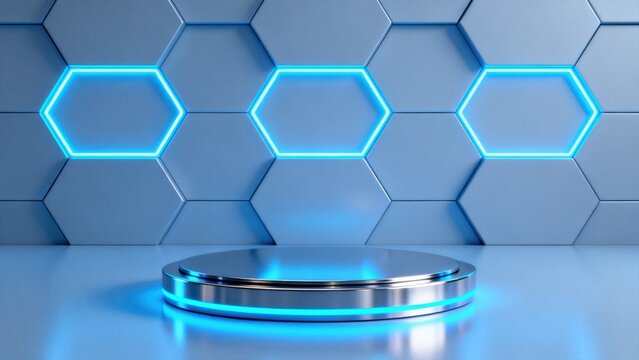 Futuristic blue hexagonal stage