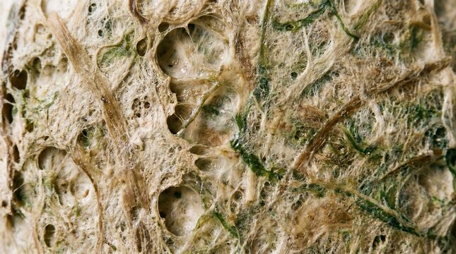 Macro Texture of Fermented Sourdough Bread Dough with Herbs Showing Gluten Network and Air Bubbles