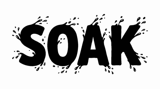 Black liquid text soak with splashing droplets in a flat vector illustration style isolated on a white background