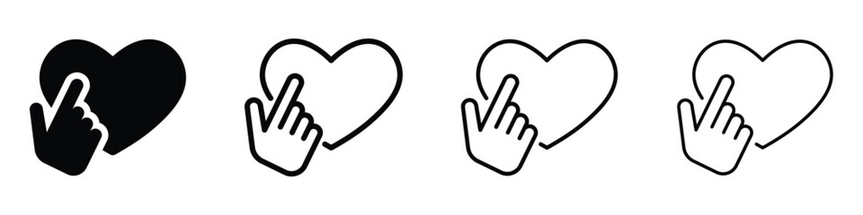 Obraz premium Set of heart icons with a cursor hand clicking on them
