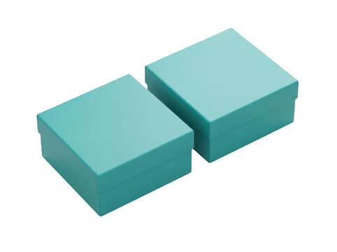 Two matching teal blue square gift boxes isolated on with container isolated on transparent background