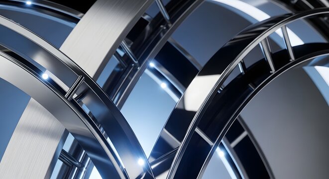 Close up of a metal sculpture with reflective surface and artistic abstract form