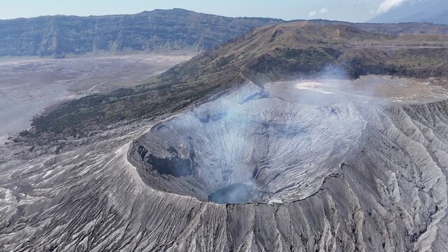 Aerial shot of the active valcano Mount Bromo in Indonesia.