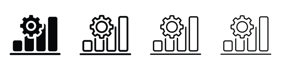 Gear icon on rising bar chart representing business growth and operational efficiency