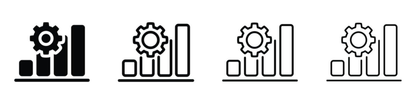 Gear icon on rising bar chart representing business growth and operational efficiency