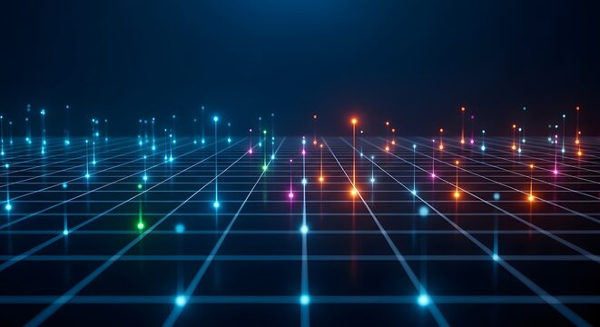 Abstract technology background with glowing lines and glowing lights in a luminous digital pattern