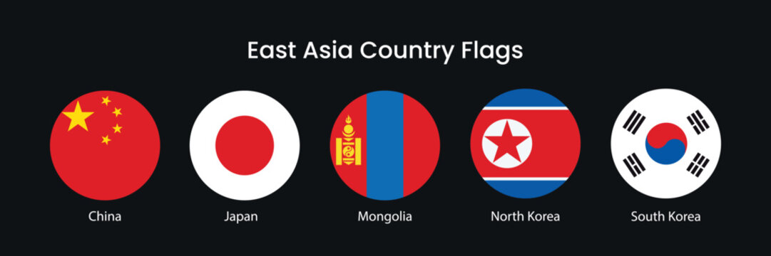 East Asian national flags display element vector set