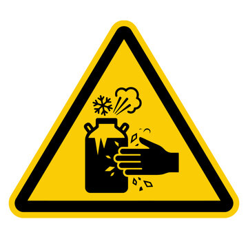 Cryogenic hazard warning sign indicating danger of low temperature and frostbite on white background. EPS Editable