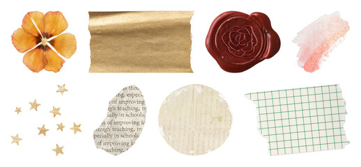 Obraz na płótnie Canvas PNG Vintage scrapbook embellishments collection on transparent background