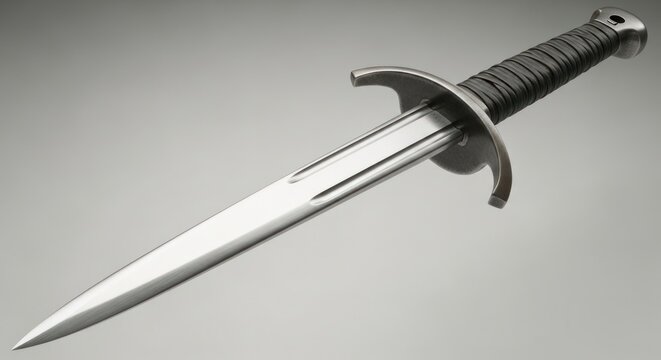 Shiny metal dagger with grip against a neutral background sharp weapon