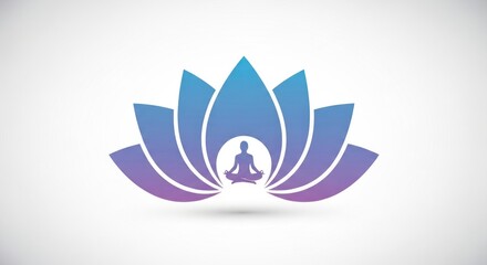 Obraz premium Abstract illustration of a lotus flower with person meditating inside in copy space