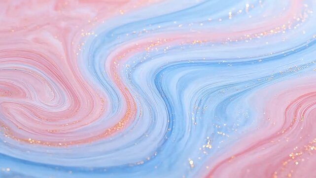 Pink and blue swirling liquid with gold specks