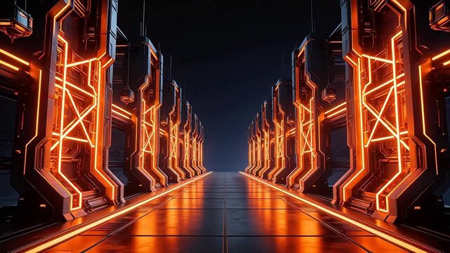 Futuristic corridor with glowing orange lights