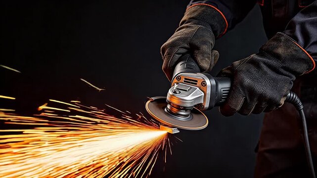 Person using angle grinder with sparks