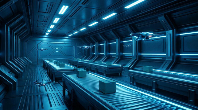 Futuristic Blue Sci-Fi Corridor Interior