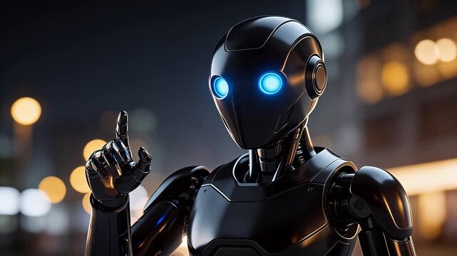 Robot with glowing blue eyes