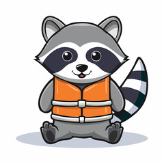 Fototapeta premium Cute Raccoon Wearing Orange Life Vest