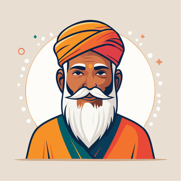 Illustration of an elderly Indian man with a turban and beard