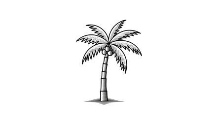 Obraz premium Detailed black and white hand-drawn coconut palm tree illustration. Vintage style tropical plant graphic element, isolated vector art.