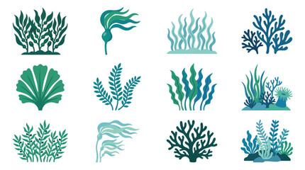 Coral reef and aquatic underwater plant icon collection. © Anas