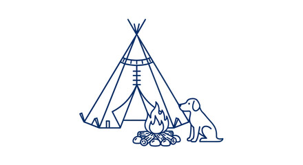 Tipi tent, campfire, and dog illustration - outdoor adventure, camping, and loyalty concept © happy