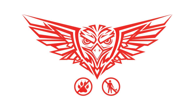 Tribal Eagle Mascot Logo with Wings and Warning Signs
