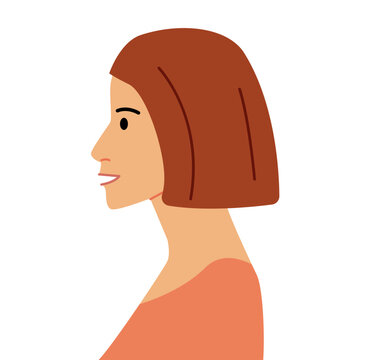 One Length Short hairstyle flat vector profile view, straight short hair structure for avatar, beauty app, interface design, fashion illustration, character system 