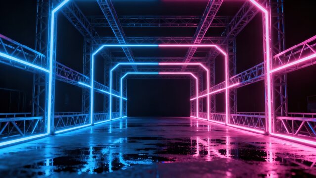 Neonlit industrial corridor