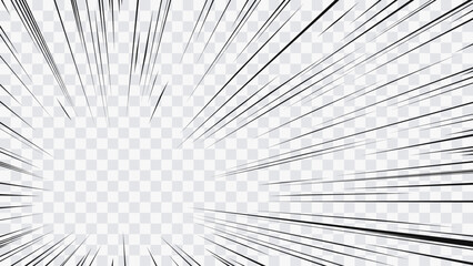 Anime and manga inspired speed lines with an intense radial composition. Black and white dynamic motion effect designed to emphasize action, acceleration, impact, and dramatic scenes.  © Oleg