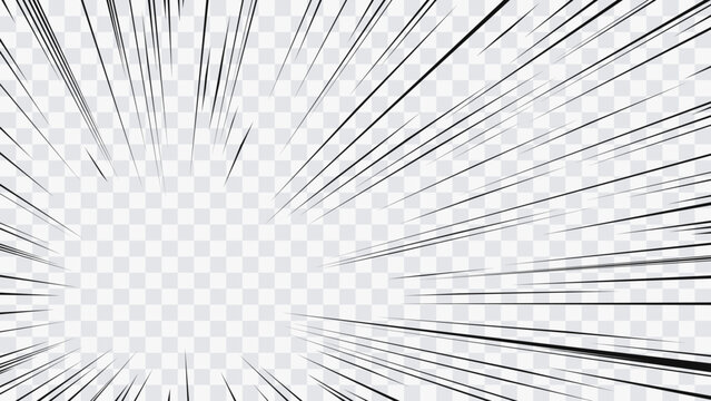 Anime and manga inspired speed lines with an intense radial composition. Black and white dynamic motion effect designed to emphasize action, acceleration, impact, and dramatic scenes. 
