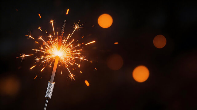 Burning sparkler with glowing sparks for creative digital media and visual arts