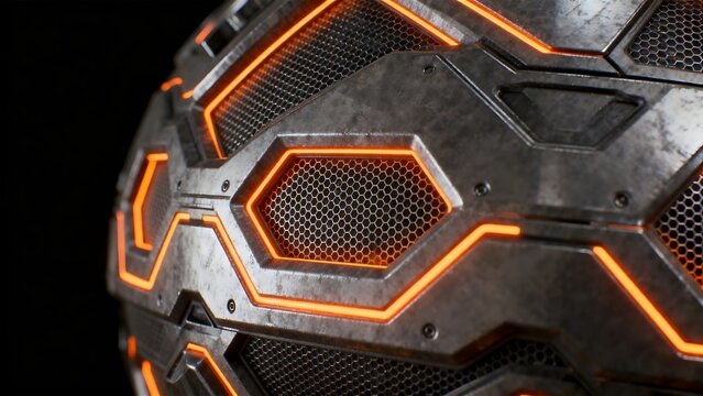 Futuristic metallic sphere with glowing lines